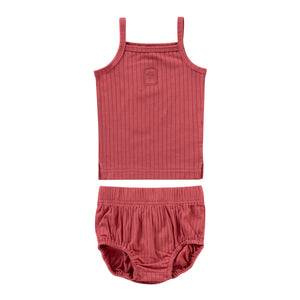 Embroidered rib tank set - Pink