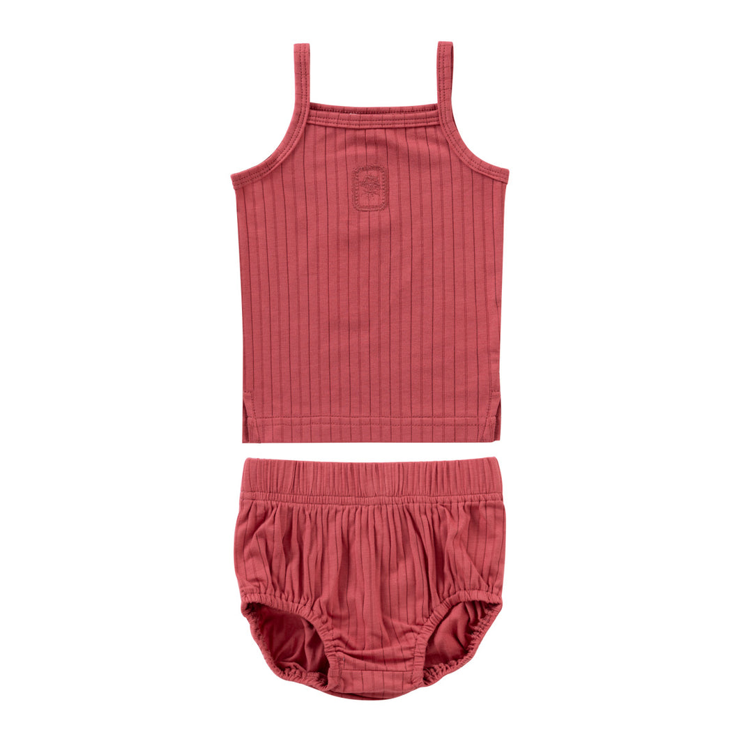 Embroidered rib tank set - Pink