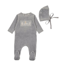 Load image into Gallery viewer, Tea time velour layette set - Dusty blue
