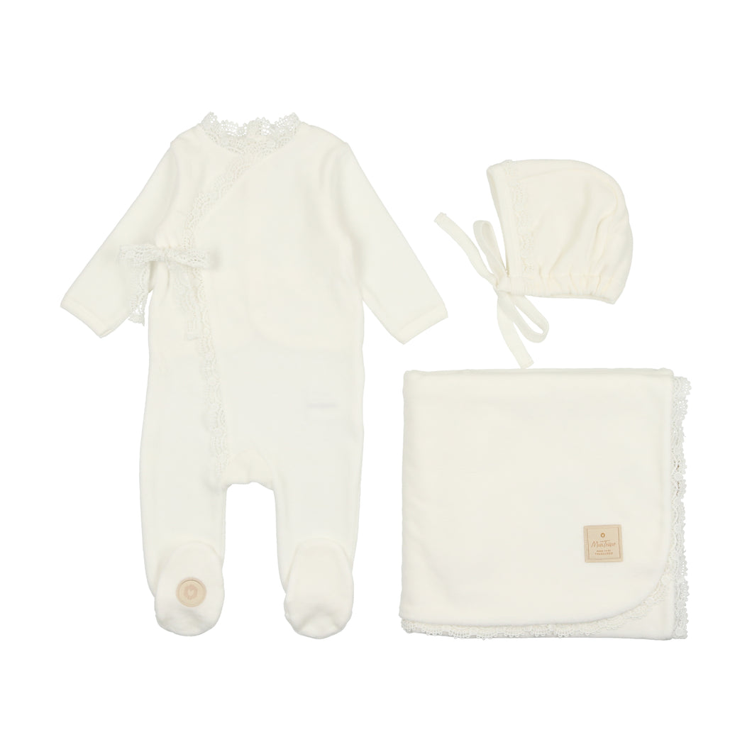 Tied up in lace layette set - Ivory