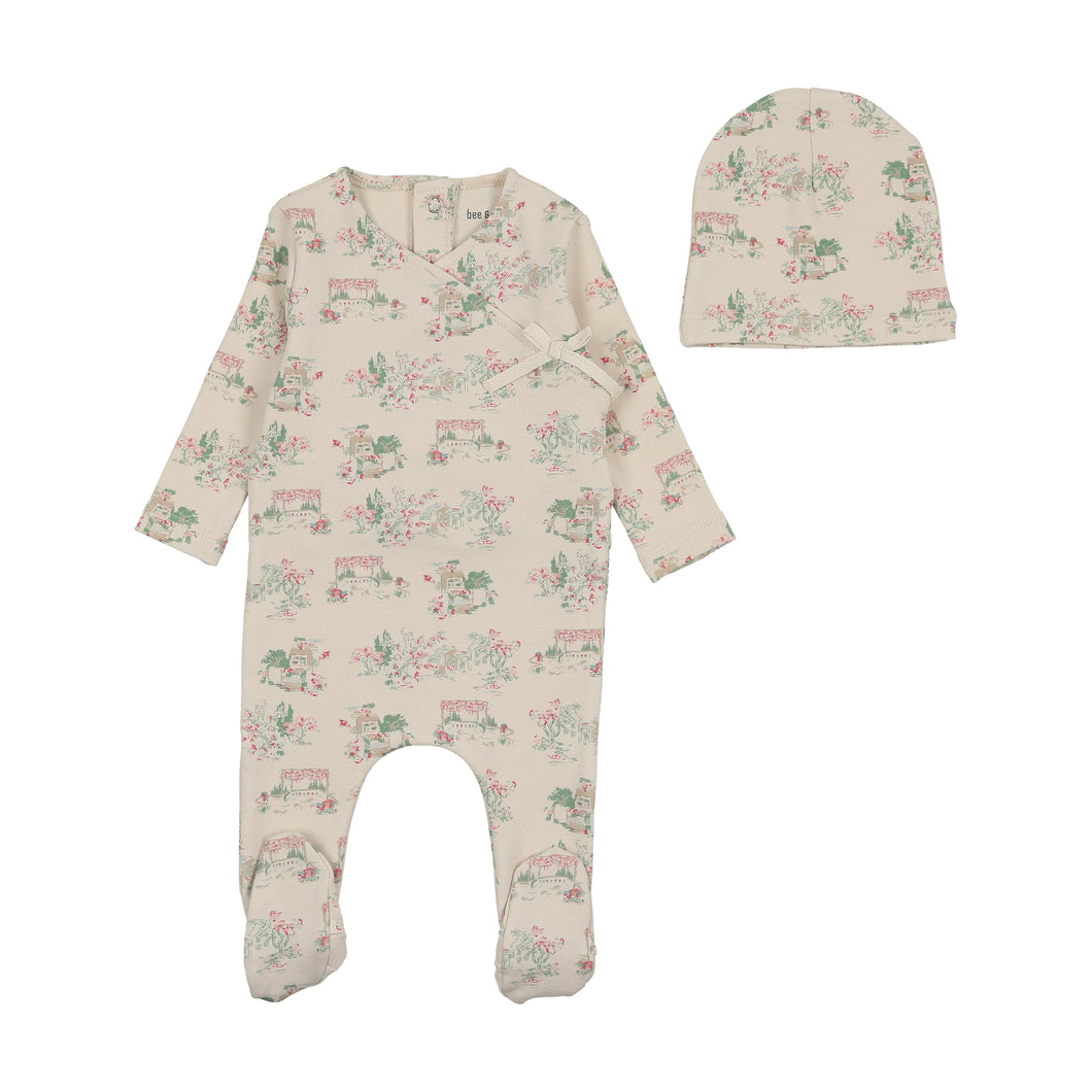 Toile footie and beanie - Misty rose