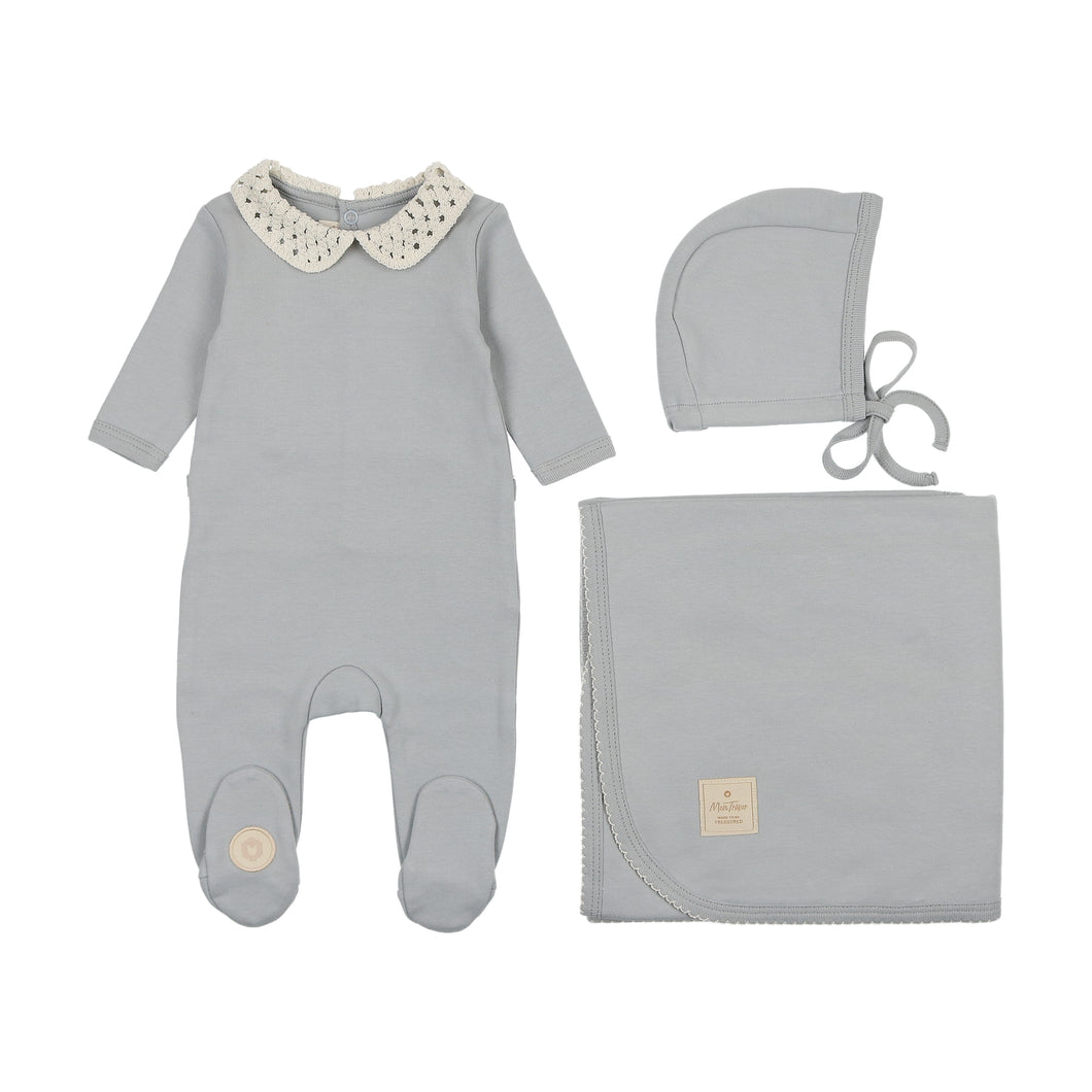 Touch of crochet boys layette set - Pearl blue
