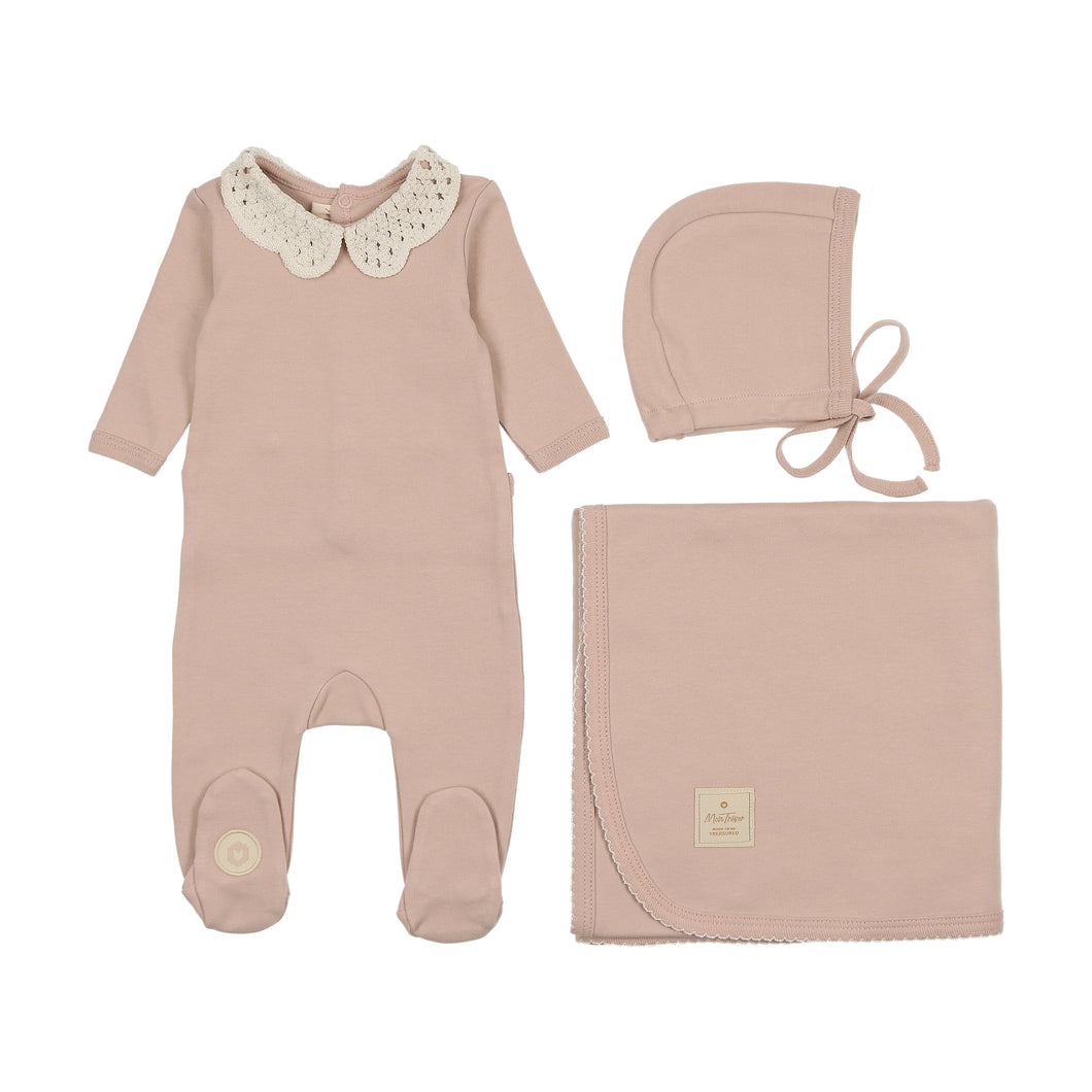 Touch of crochet boys layette set - Rose dust