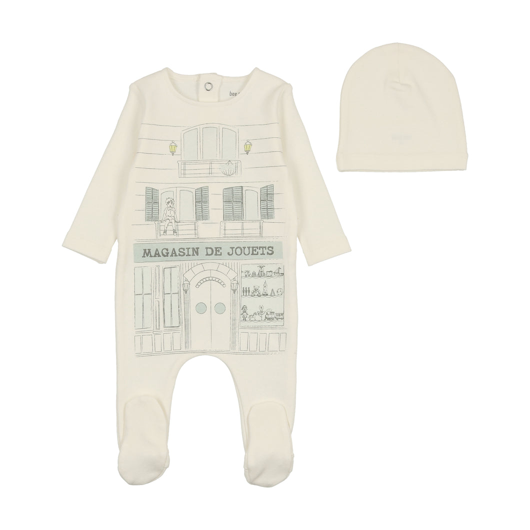 Toy shop footie and beanie - Ivory boys