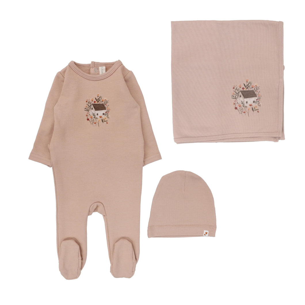French terry print layette set - Pink