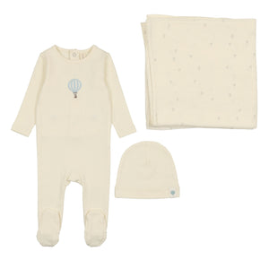 Singel hot air balloon layette set - cream/blue
