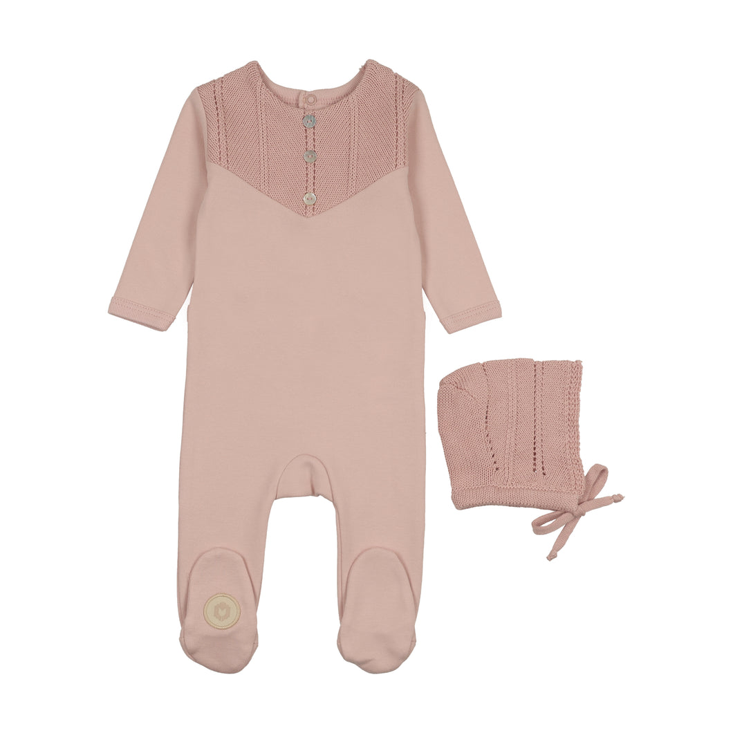 V-knit henely footie and hat - Barely pink