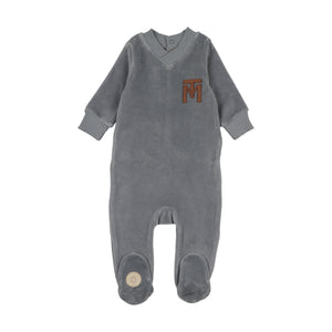 V-neck emblem footie - Spring blue
