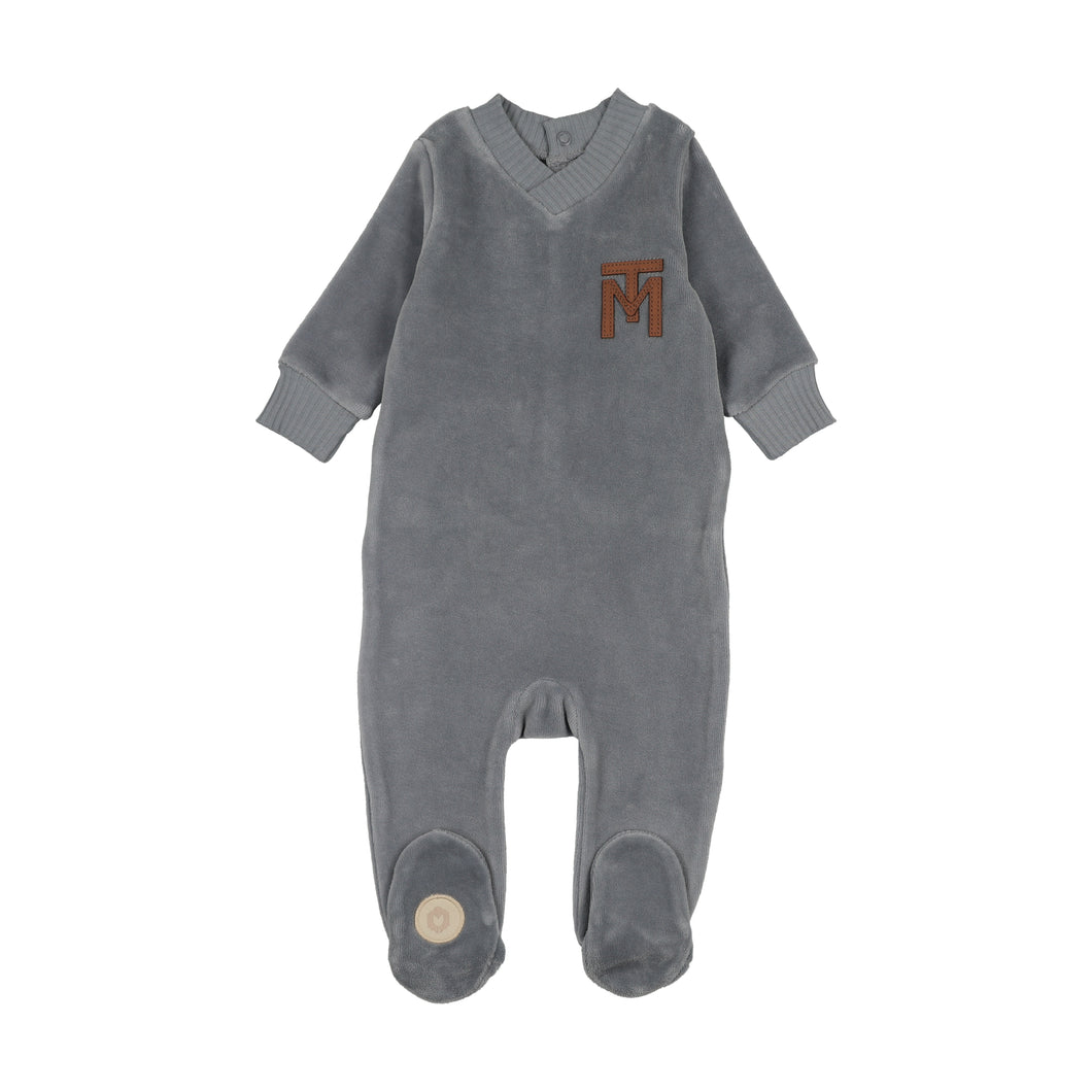 V-neck emblem footie - Spring blue