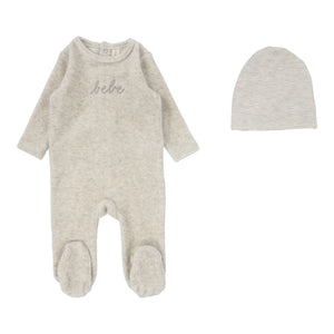 Velour bebe footie set - heather oatmeal