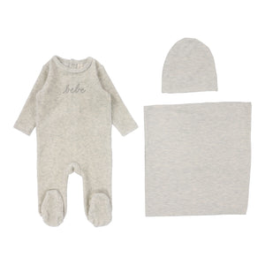 Velour bebe layette set - heather oatmeal