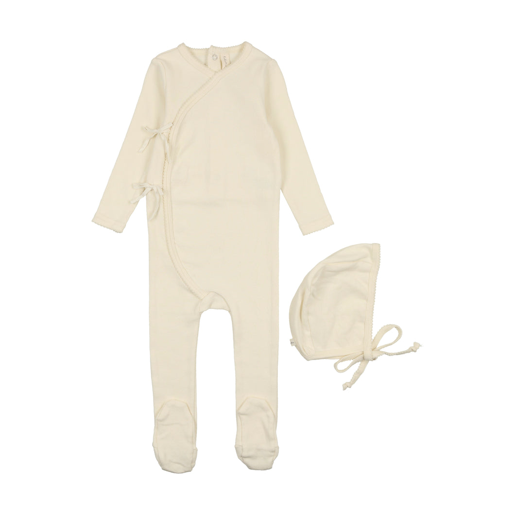 Vine pointelle footie and bonnet - Cream