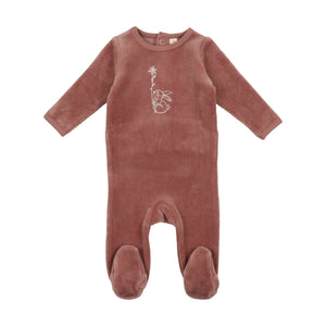 Velour bunny footie and cotton beanie with flower - rosewood