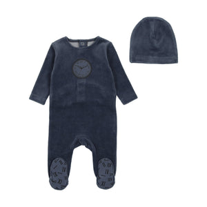 Clock velour footie and beanie - True navy