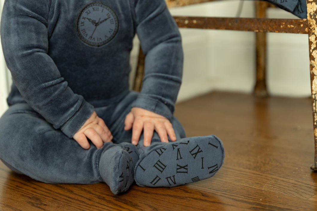 Clock velour footie and beanie - True navy