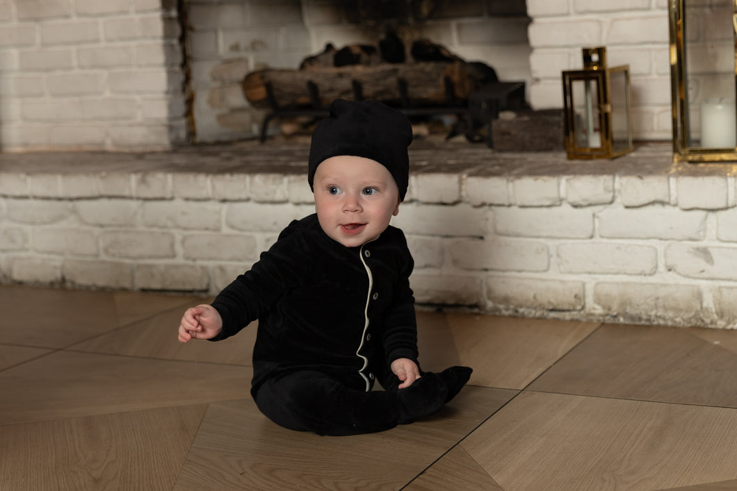 Velour footie and beanie - Noir