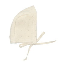 Load image into Gallery viewer, Velour button wrap footie and bonnet - cream/taupe dot
