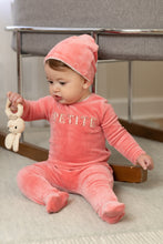 Load image into Gallery viewer, Velour petit footie and beanie - hibiscus
