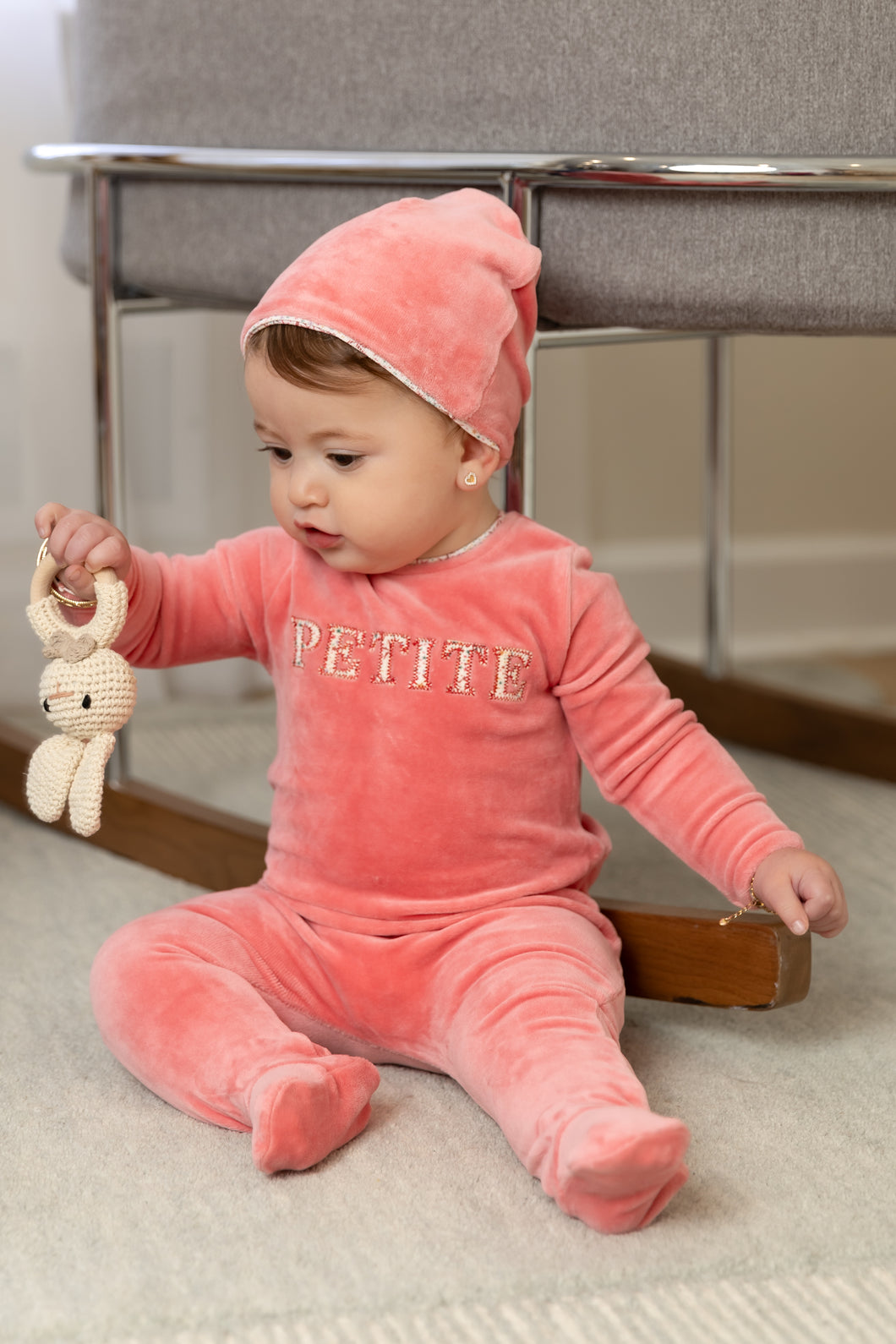 Velour petit footie and beanie - hibiscus