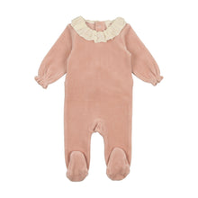 Load image into Gallery viewer, Velour ruffle footie and bonnet - Dusty pink
