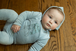 Velour window layette set - Dusty blue