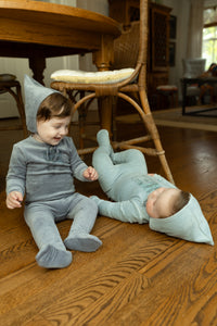 Velour window layette set - Dusty blue