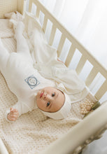 Load image into Gallery viewer, Vintage Stamp Boys Layette Set - Ivory and blue

