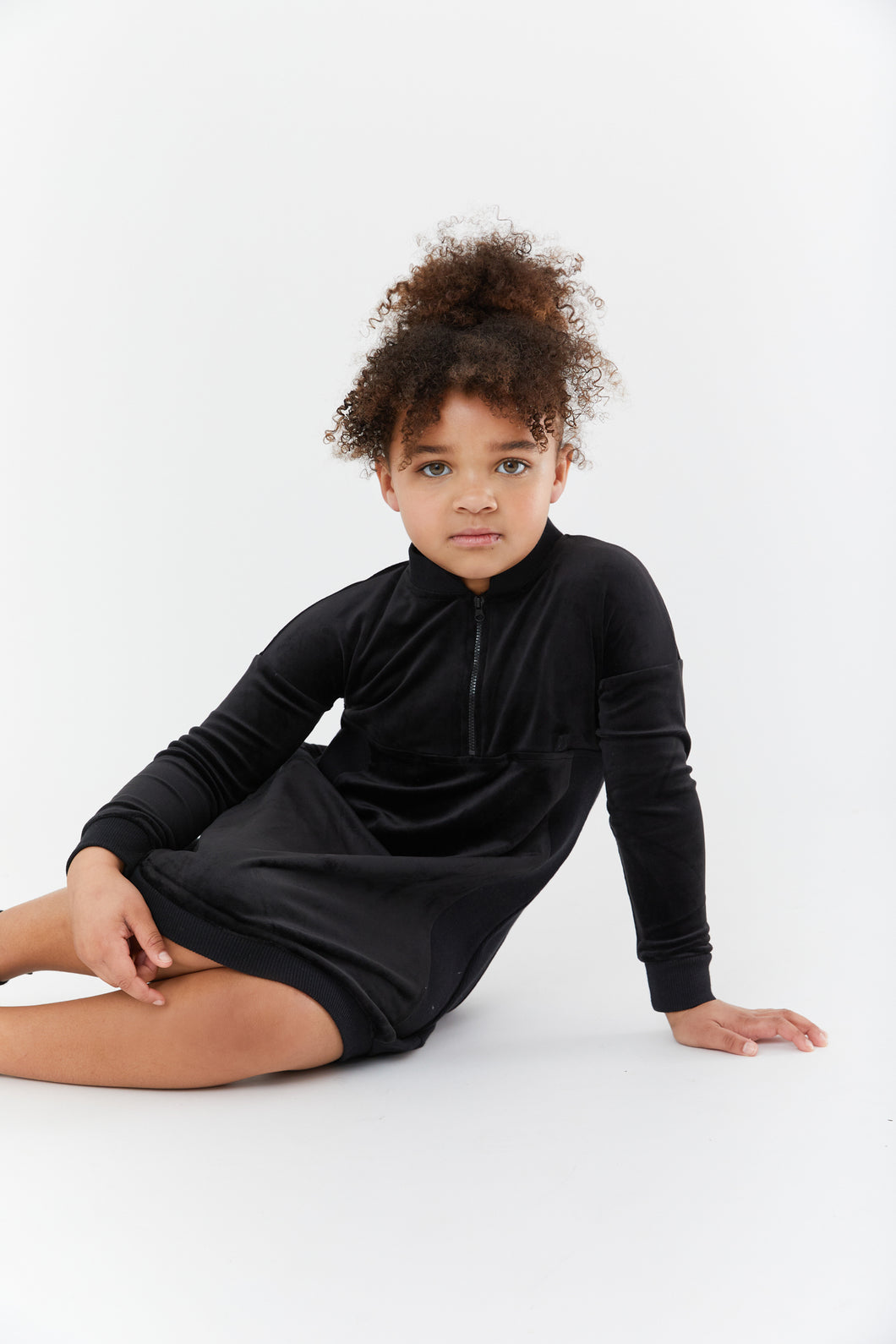 Velour rib dress - Black