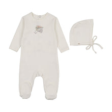 Load image into Gallery viewer, Wheelbarrow garden footie and hat set - Ivory and pink
