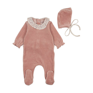 Whimsical bloom collar layette set - dusty pink