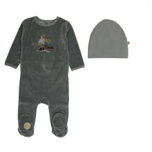 Load image into Gallery viewer, Winter sledder footie and hat - Stone blue
