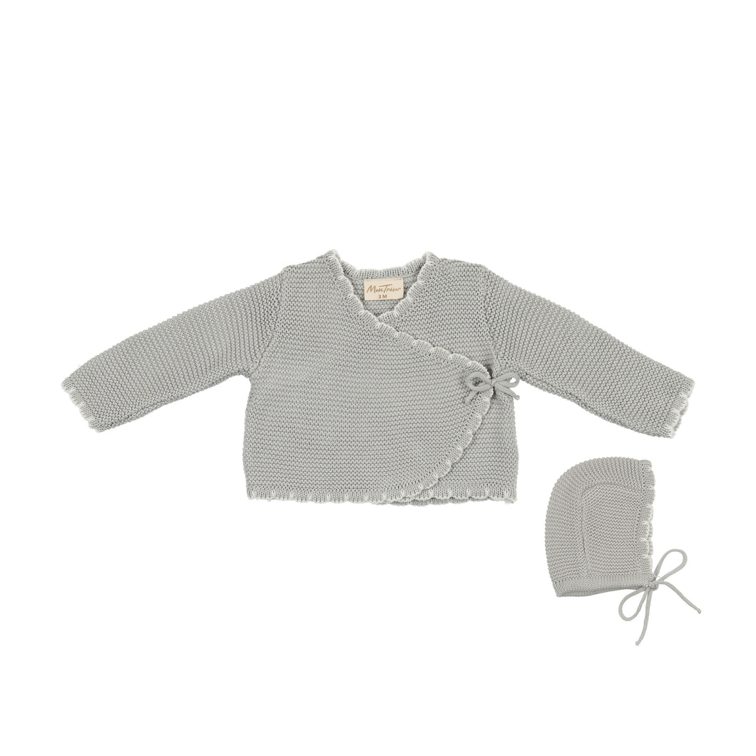 Wrapture cardigan and bonnet - Pearl blue