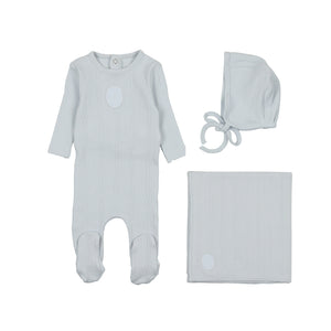 Pointelle engraved plaque layette set - Powder blue