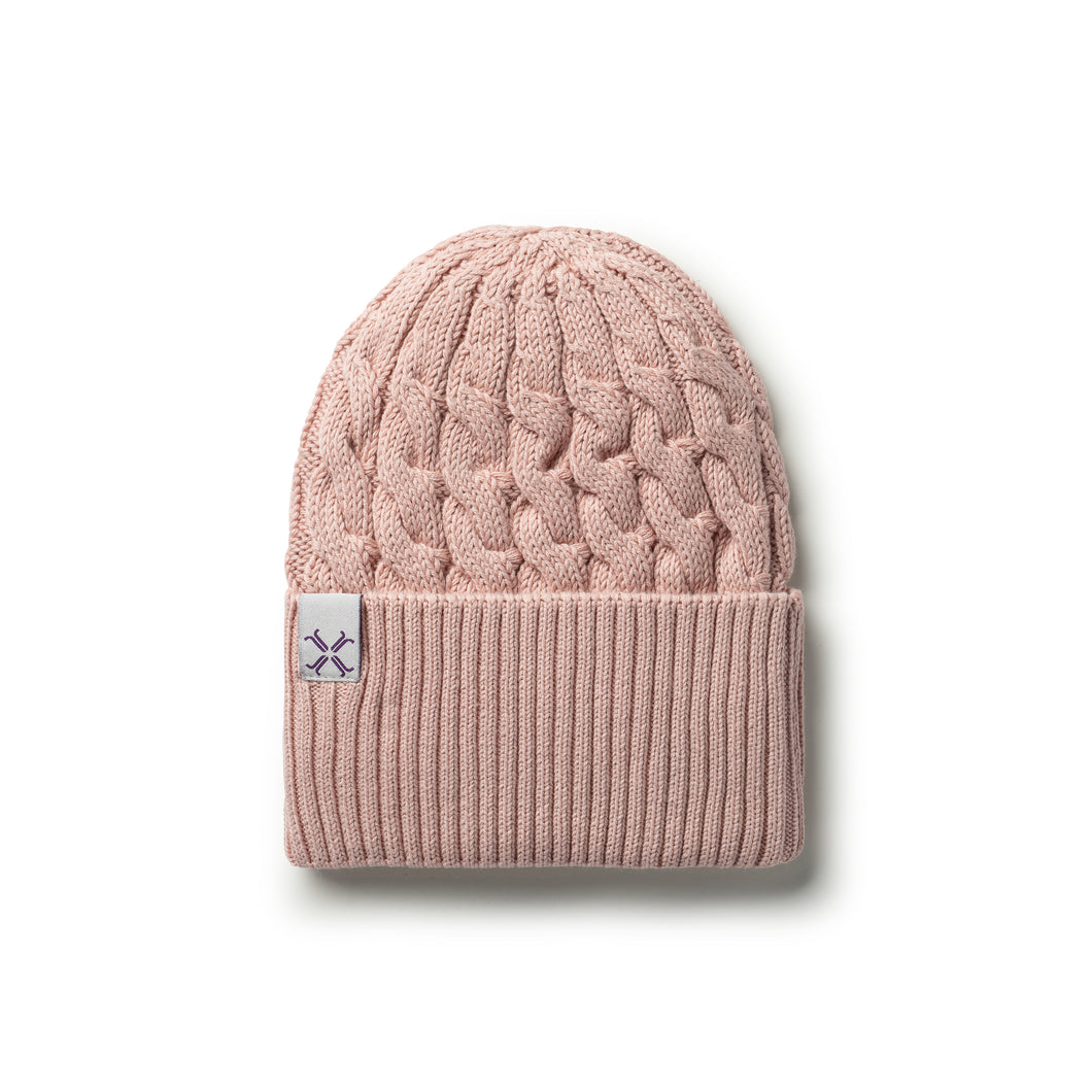 Blush braided cuffed beanie
