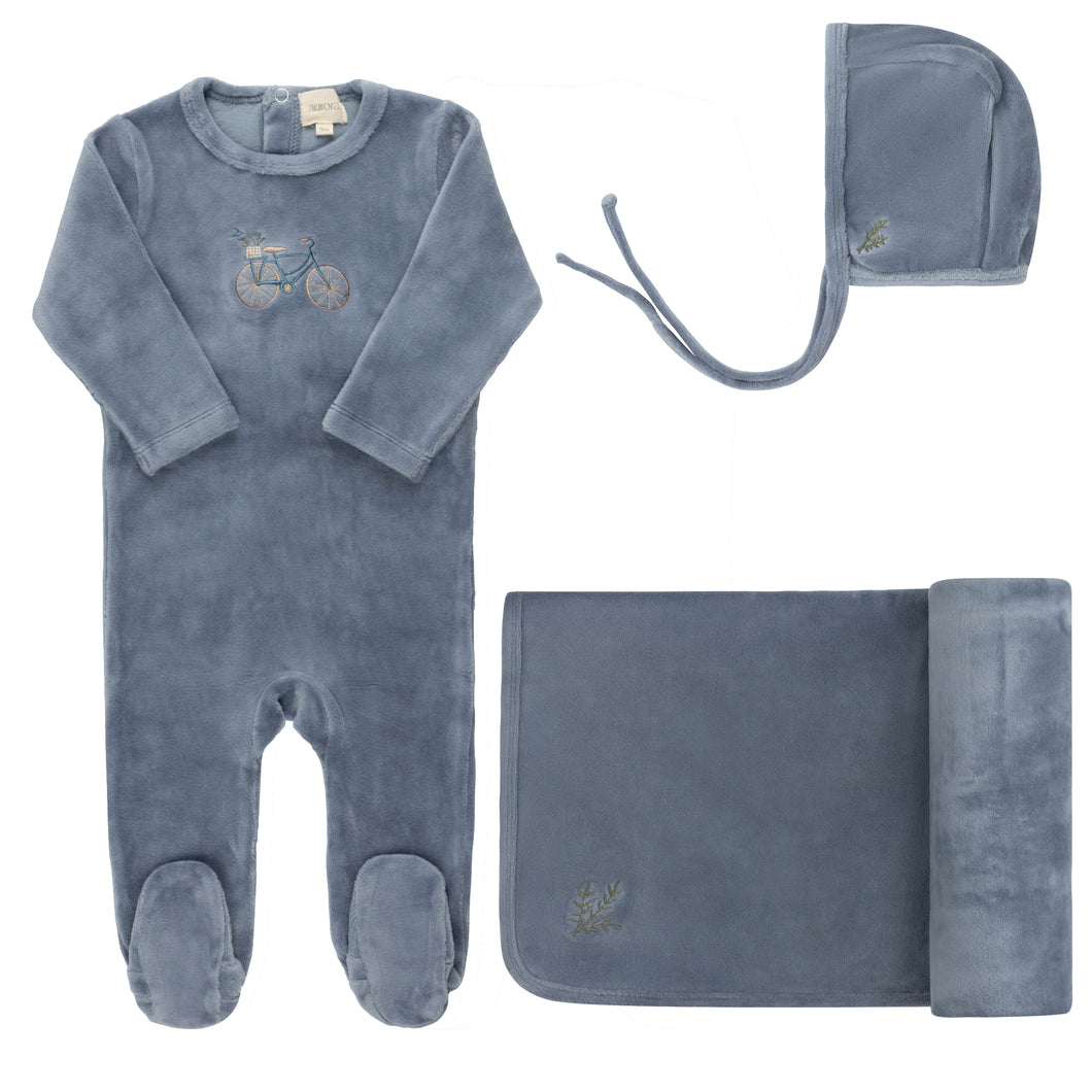 Velour bicycle collection layette set - Blue