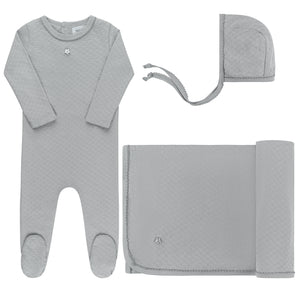 Pointelle star layette set - blue