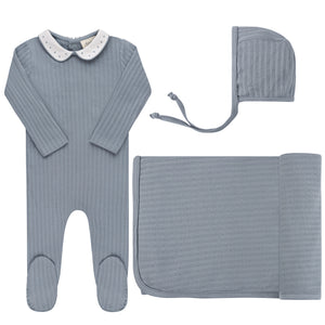 Wave collection - tulip layette set - blue pin dot