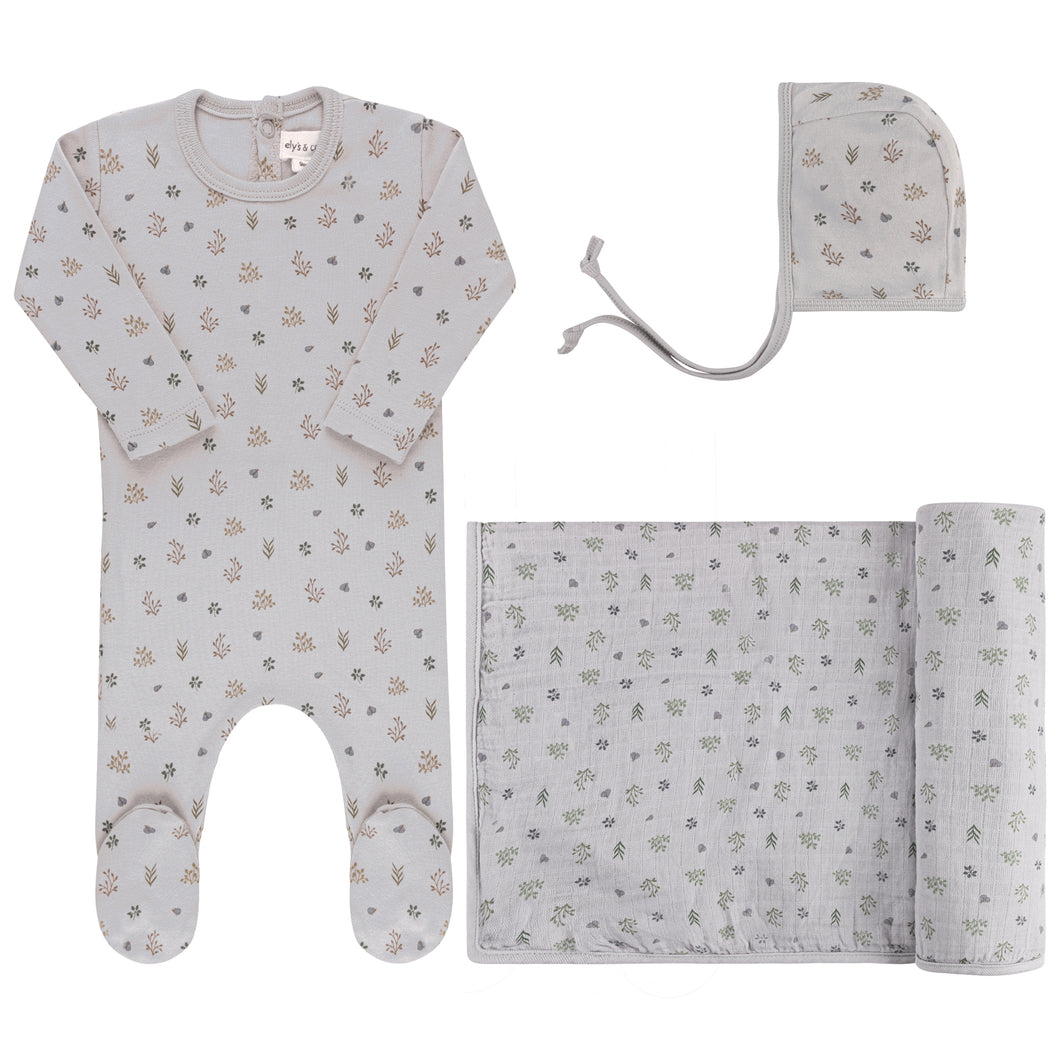 Garden floral print collection layette set - blue