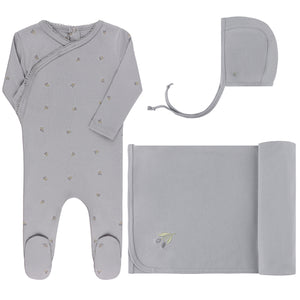 Embroidered collection layette set - blue/berry