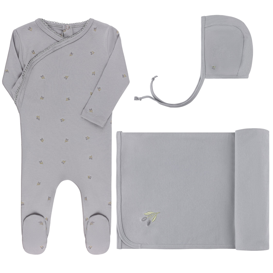 Embroidered collection layette set - blue/berry