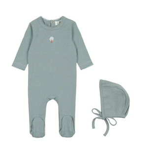 Hot air balloon footie and bonnet - blue