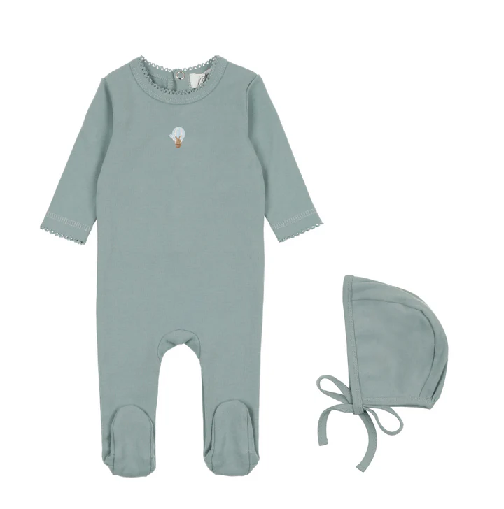 Hot air balloon footie and bonnet - blue