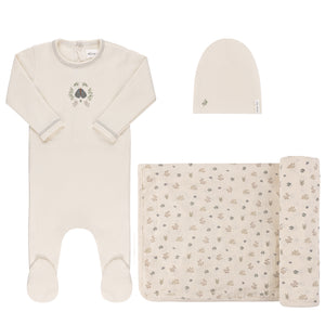 Garden floral center collection layette set - ivory boy