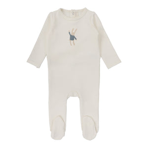 Handdrawn footie - Milk/bunny