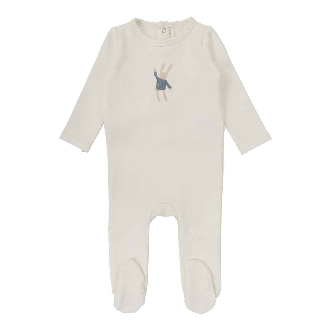 Handdrawn footie - Milk/bunny