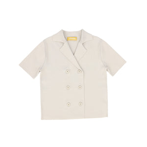Knit double breasted short sleeve cardigan and shorts set - tan