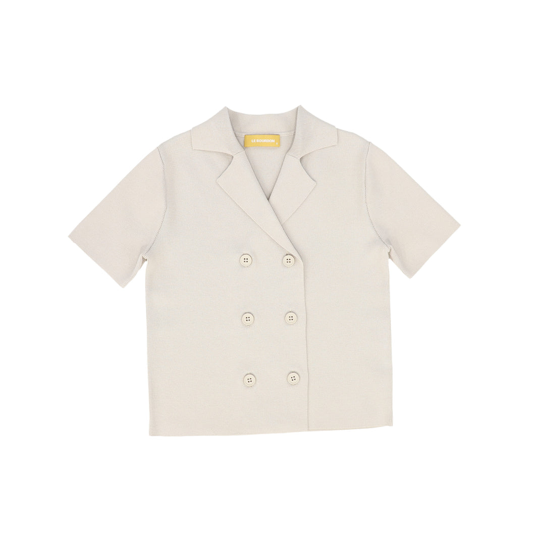 Knit double breasted short sleeve cardigan and shorts set - tan