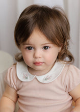 Load image into Gallery viewer, Organic embroidered collared collection romper - pink heather
