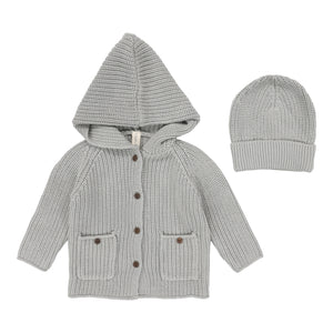 Chunky knit jacket and beanie - Powder blue