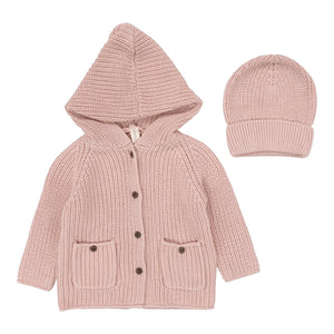 Chunky knit jacket and beanie - Powder pink